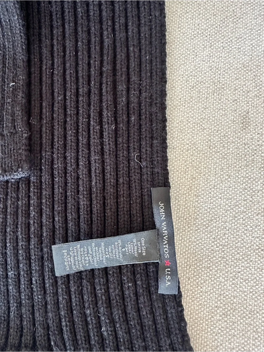 John Varvatos Black Ribbed Knit Scarf